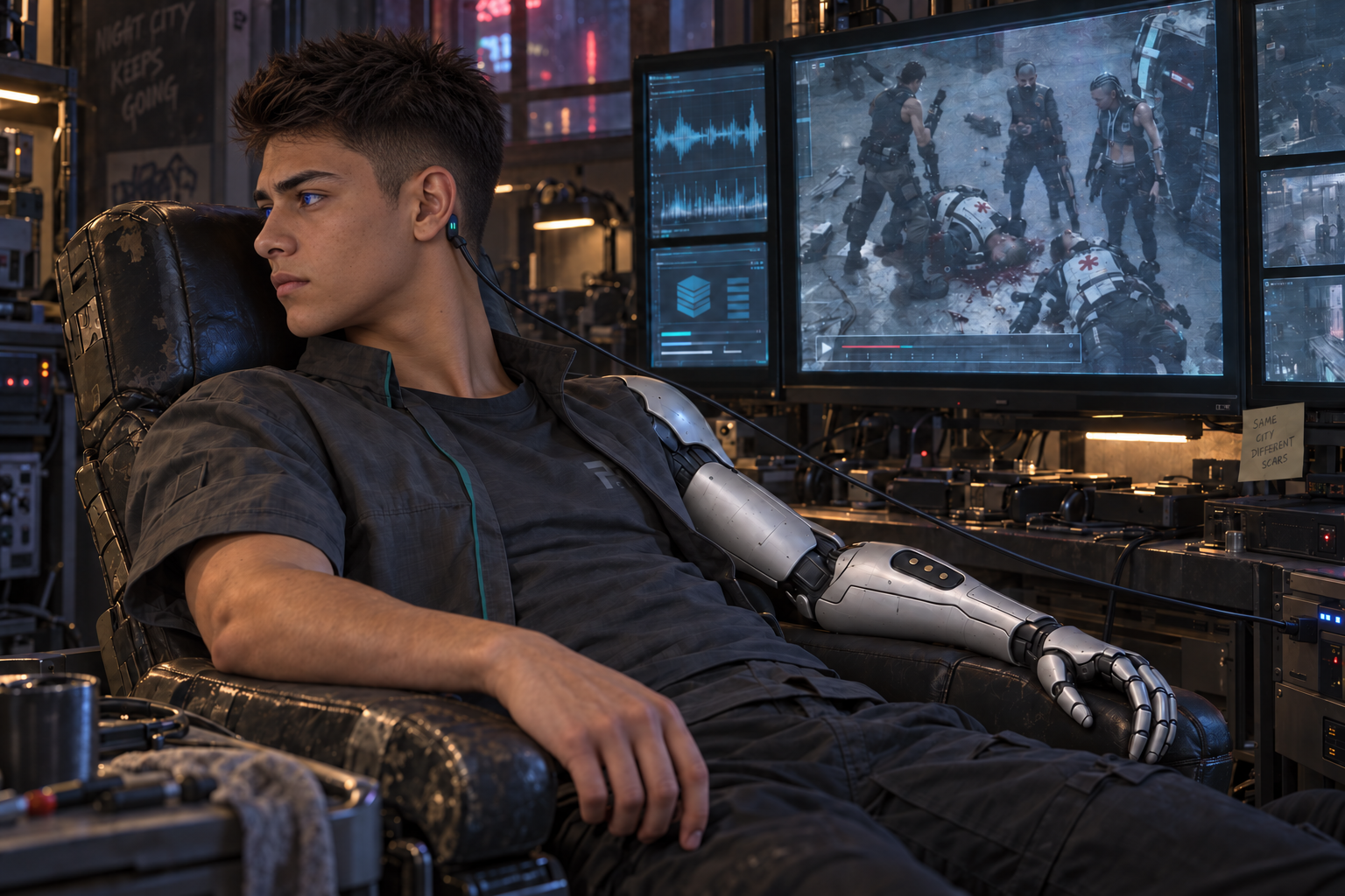Connected through his Neuroport, Rabbit reviews the footage from Vulture’s archive.